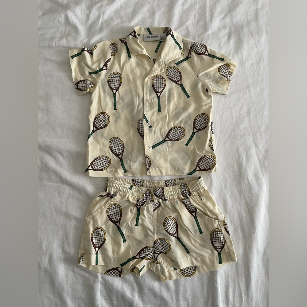 Mini Rodini Cream Tennis Print Set - Size 1.5-3y - Picture 4 of 5